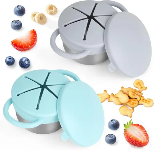 Miniatura 17 de Pack de 2 tazas para aperitivos a prueba de derrames para niños pequeños - Tazas para aperitivos de acero inoxidable desmontables para niños