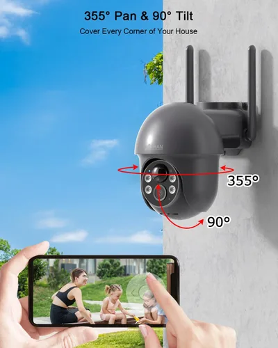Miniatura 4 de ANRAN - Cámara de seguridad inalámbrica para exteriores con visión de 360°, cámara solar para exteriores con sirena inteligente, focos, visión Gris