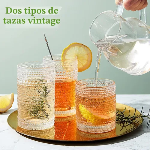 Miniatura 7 de Hlukana Juego de 8 Vasos Vintage Hobnail para Beber, Vasos Highball de 12 oz y Vasos de Cóctel de 10 oz, Vasos de Agua para Cocina, Juego