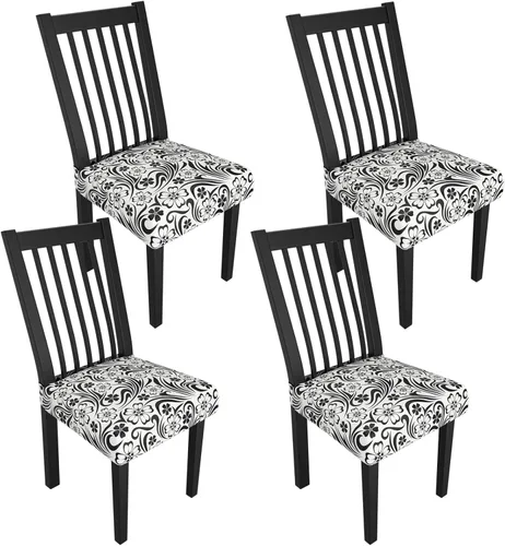 Miniatura 41 de Juego de 4 fundas elásticas para sillas de comedor, fundas para sillas de comedor con estampado floral, fundas para asientos de sillas con estampado