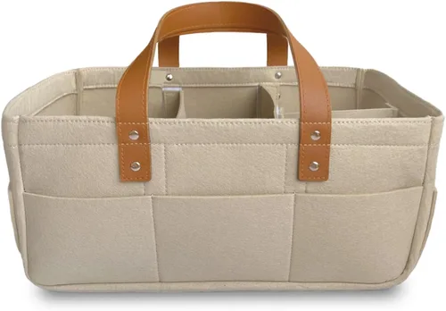 Miniatura 9 de KiddyCare Organizador de pañales tejido, cesta portátil multifuncional grande de color gris con asa, regalo de bebé para niños y niñas, Natural