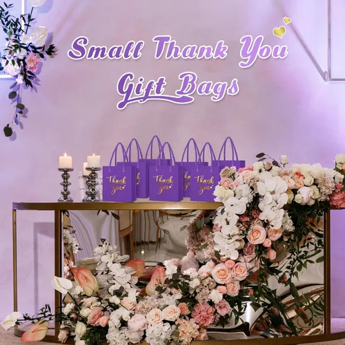 Miniatura 5 de Honoson 30 mini bolsas de regalo con asa de 4 x 2.75 x 4.5 pulgadas, pequeña bolsa de agradecimiento para boda, baby shower, cumpleaños, graduación