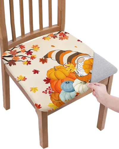 Miniatura 8 de LiDU Juego de 4 fundas de asiento de otoño de calabazas naranjas para sillas de comedor, fundas protectoras para sillas de Acción de Gracias, fundas