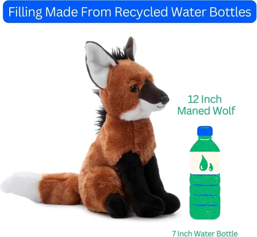 Miniatura 7 de The Petting Zoo Peluche de lobo de melena, regalos para niños, animales salvajes del zoológico Onez, juguete de peluche de lobo de melena de 12