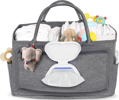 Miniatura 10 de Volnamal Organizador de pañales con dispensador de toallitas con acceso con una sola mano, organizador de pañales de alta calidad, organizador Beige