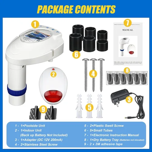Miniatura 5 de Alarma de piscina con receptor remoto, sistema de monitor de ahogamiento subacuático para piscina, alarmas junto a la piscina alimentadas por