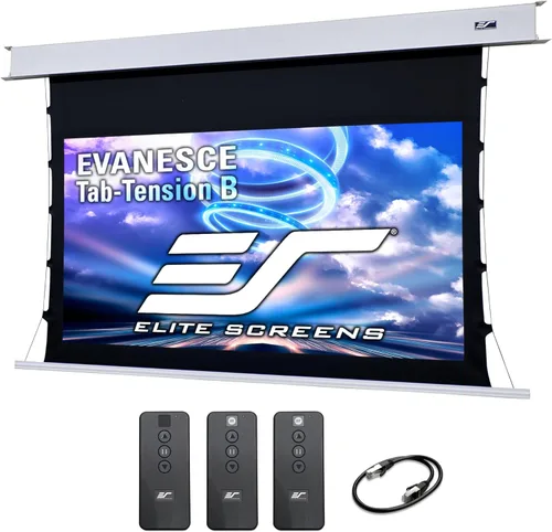 Elite Screens Evanesce Tab-Tension B, pantalla de proyección de 110 pulgadas 16:9, 4K / 8K HD, pantalla de proyección eléctrica con tensión de Blanco
