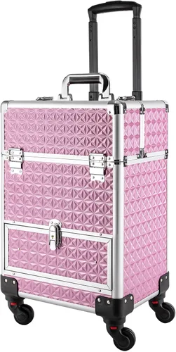 Miniatura 11 de Estuche de tren de maquillaje rodante, cosméticos, maquillaje, belleza, salón de uñas, peluquería, con compartimento de espuma de 12 compartimentos