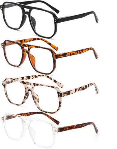 Miniatura 2 de Gafas de lectura de aviador para mujeres y hombres, 4 pares de lectores de bisagra de resorte con bloqueo de luz azul de gran