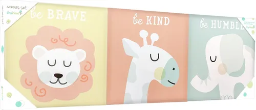 Miniatura 2 de Lienzo decorativo de animales pastel, sé valiente, sé amable, sé humilde, género neutro decoración de pared para guardería, regalo para padres