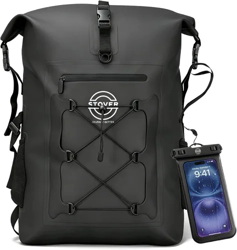 STOVER 5/10/25/30/40/55L Waterproof Dry Bag- Roll-Top Backpack w/Phone Case- Kayaking, Hiking, Camping, Boating- Men/Women 55L Negro (con funda para