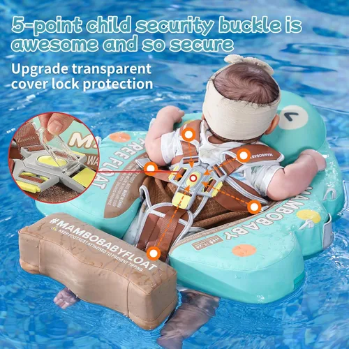 Miniatura 7 de Mambobaby Flotador con Toldo y Cola Nuevo Mejorado Flotador de Piscina No Inflable para Bebé Flotador de Natación Mambo Entrenador de Natación