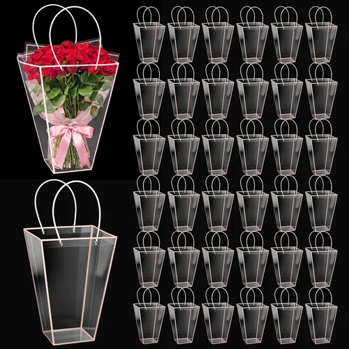 Miniatura 19 de Yexiya 12 bolsas florales grandes transparentes para ramo de flores a granel con asa transparente para regalo de boda, regalo de boda, regalo