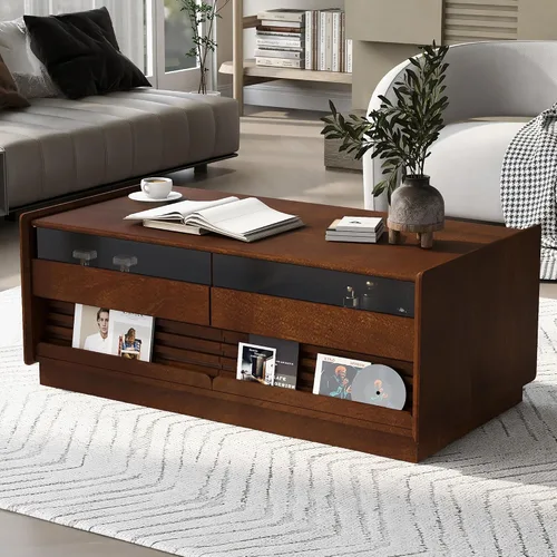 Miniatura 22 de JIVOIT Mesa de centro de granja con estante de almacenamiento, mesa auxiliar rectangular de 47.24 pulgadas de largo con parte superior de tablones