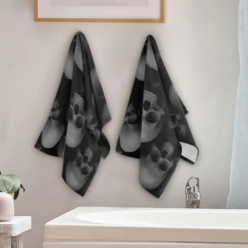 Miniatura 3 de Juego de 2 toallas de mano de baño con patrón de calavera gris y gris, diseño de esqueleto, suave y absorbente, toallas de mano decorativas
