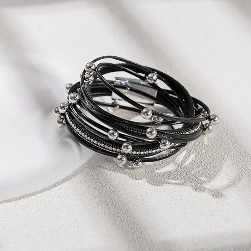 Miniatura 5 de FANCY SHINY Pulsera de cuero con cuentas bohemias, pulseras góticas apilables con cierre magnético