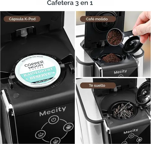 Miniatura 3 de Mecity Cafetera 3 en 1 máquina de café de una sola porción, compatible con cápsulas K Cup, cafetera de café instantáneo, tetera, taza de 6,8,10