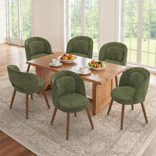Miniatura 9 de LUE BONA Juego de 2 sillas de comedor, modernas sillas de cocina tapizadas con patas de madera maciza, respaldo curvado y soporte lumbar