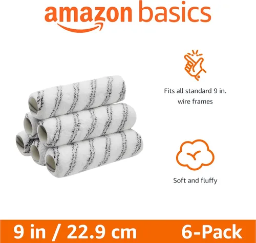 Miniatura 2 de Cubiertas de rodillo de pintura de microfibra Amazon Basics, para acabado suave, 9 x 3/8 pulgadas, paquete de 6