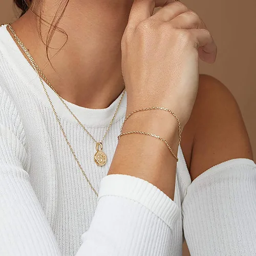 Miniatura 5 de Pulsera de cadena de elegante oro para mujer, pulseras de cadena individual o en capas, con eslabón de dije de corazón, karma, triángulo, perlas