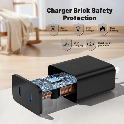 Miniatura 2 de Cargador súper rápido de 45 W de doble puerto con cable largo USB C a C de 10 pies, bloque de cargador de pared tipo C y cable de carga de teléfono
