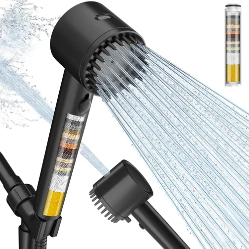 Cobbe Ion Drops - Cabezal de ducha filtrado con mano, cabezal de ducha 4+1 modo de pulverización con filtros, lavado eléctrico integrado para agua