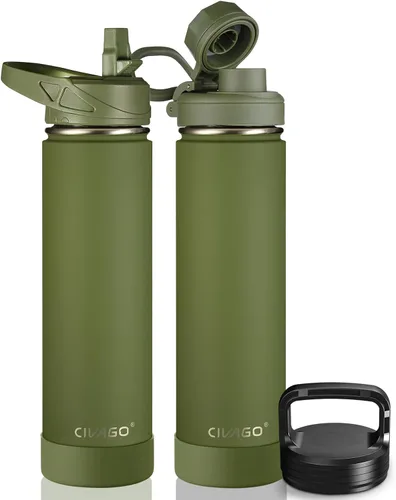 Miniatura 34 de CIVAGO Botella de agua aislada de 22 onzas con pajita, frasco de agua deportiva de acero inoxidable con 3 tapas