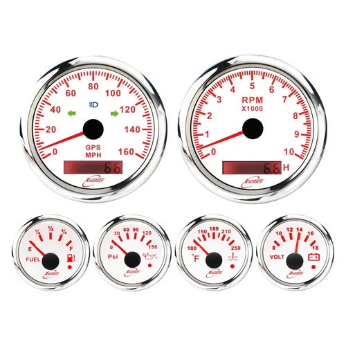 Miniatura 9 de RACETECH Juego de 6 Instrumentos – Velocímetro GPS de 85mm (3-3/8") 256 km/h Indicadores & Tacómetro 10000 RPM – Calibres de 52mm (2-1/16") de 90°