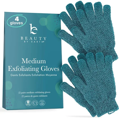 Miniatura 9 de Guantes exfoliantes (4 piezas, 2 pares) – Guantes de ducha pesados para exfoliación corporal, exfolia y elimina la piel muerta