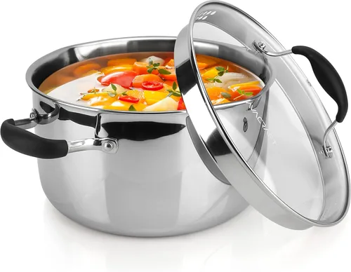 Miniatura 9 de AVACRAFT Horno Holandés de Acero Inoxidable Tri-Ply 18/10, Sartén de Chef con Tapa de Vidrio, Compatible con Inducción, Olla Multiusos para Caldo, 5