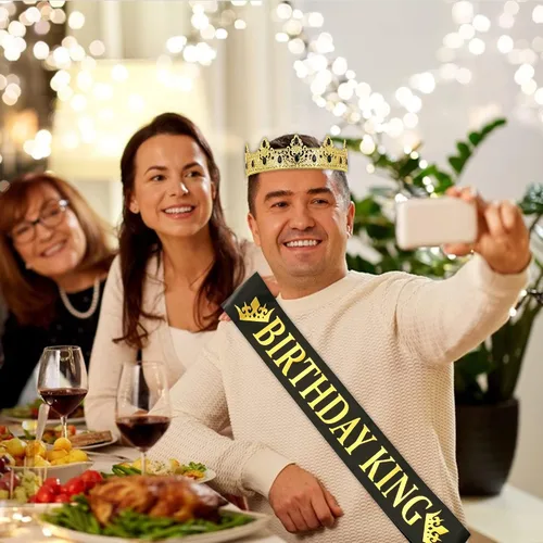 Miniatura 3 de Corona de Rey NA y Banda de Cumpleaños, Regalos de Decoración de Baile de Graduación para Hombres (Dorado-1)