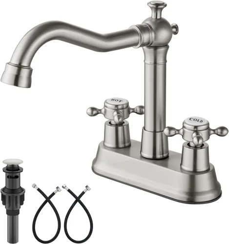 Miniatura 11 de Aolemi Juego central de 4 pulgadas, grifo vintage para lavabo de baño, 2 manijas cruzadas, lavabo para lavabo, 3 agujeros, incluye mangueras, grifo