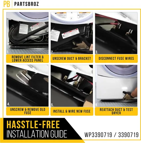 Miniatura 6 de PartsBroz WP3390719 3390719 Fusible térmico para secadora FSP G4AP0401 TF091C para Whirlpool WED7300XW0 MEDB850WQ0 MEDB850YW0 MGDB400VQ0 GEW9878PW0