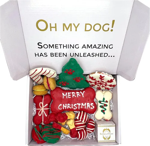 Miniatura 3 de Bonne et Filou - Bocadillos navideños para perros, caja de regalo gourmet de lujo, 18 macarrones diseñados a mano, trufas y galletas de hueso