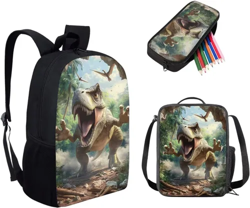 Miniatura 11 de HUGS IDEA Juego de 3 bolsas escolares con aislamiento térmico para el almuerzo, estuche para lápices