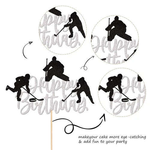 Miniatura 3 de 1 pieza de decoración de pastel de hockey con purpurina para decoración de pastel de hockey sobre hielo, jugador de hockey sobre hielo, selección