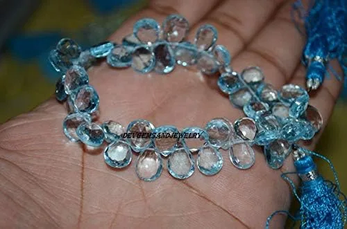 1 hebra de topacio azul cielo Briolette Natural Finest Sky Blue Topaz piedra preciosa facetada pera 6X8 a 6.50X8.1.969 in aproximadamente cuentas