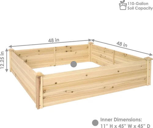 Miniatura 3 de Sunnydaze Cama de jardín cuadrada de madera elevada – Maceta elevada al aire libre para jardinería de flores, verduras y hierbas – 4 x 4 pies