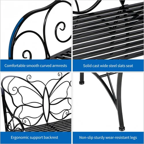 Miniatura 5 de HLC Banco para Exteriores Banco Resistente al Óxido de Hierro Fundido Estilo Mariposa con Reposabrazos Parque, Patio, Porche, Césped Asientos Dobles