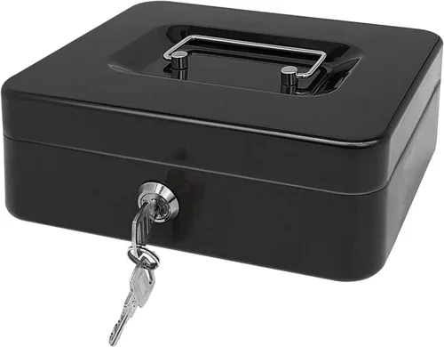 Miniatura 19 de Caja de efectivo de acero con cerradura de llave, organizador de dinero pequeño de metal con bandeja para dinero, caja de almacenamiento de efectivo