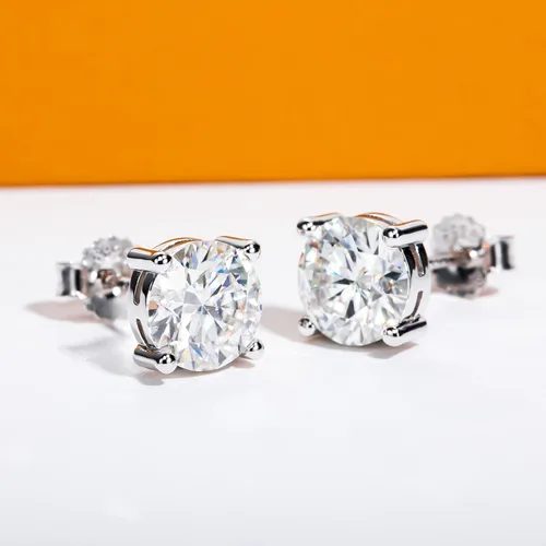 Miniatura 4 de Moissanite Stud Earrings 0.20.61246cttw D Color VVS1 Clarity Round Brilliant Cut Moissanite Diamond 925 Sterling Silver Post Earrings for Women Men