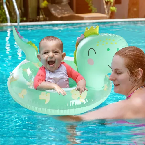 Miniatura 2 de AIYUENCICI Flotador de natación para bebé, balsa flotante inflable con asa de asiento de seguridad, anillo flotante de cintura para niños, bañera