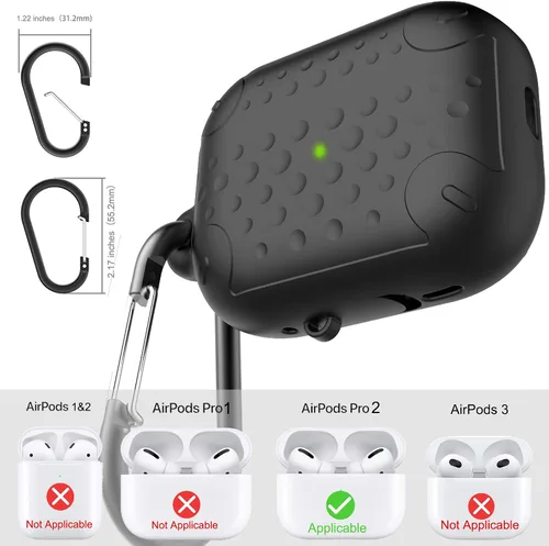 Miniatura 6 de Funda impermeable para AirPods Pro de 2ª generación, funda protectora de silicona antipérdida, carga inalámbrica y LED visible, con mosquetón