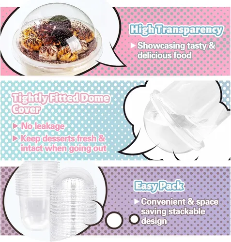 Miniatura 4 de Panxxsen Paquete de 100 vasos de plástico transparente de 12 onzas con tapas de cúpula, tazas de yogur Parfait con cucharas, taza de plástico sin