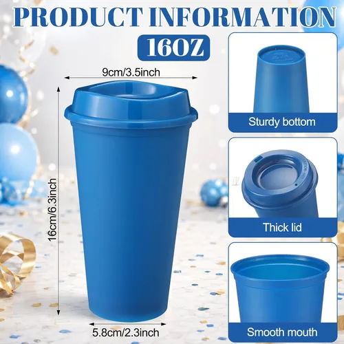 Miniatura 3 de Honeydak Paquete de 30 tazas de café reutilizables de 16 onzas con tapas, botella de agua, taza de viaje para café helado, vasos de té de plástico
