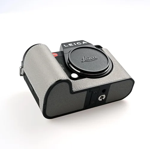 Miniatura 3 de Media funda hecha a mano de cuero genuino para cámara Leica SL3/SL3s - capa superior de cuerpo de piel de vaca + placa base de metal - diseño