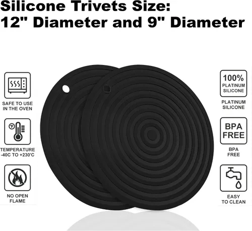 Miniatura 2 de Salvamanteles de silicona para ollas y sartenes calientes, alfombrillas grandes de 12 y 9 pulgadas de diámetro, salvamanteles de silicona