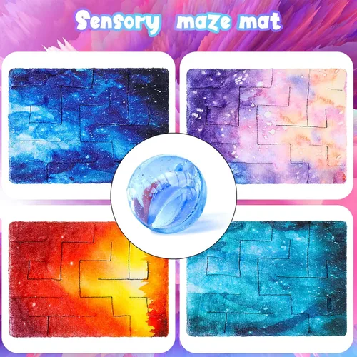 Miniatura 7 de 4 piezas de tapete sensorial de laberinto de mármol, juguetes fidget para aliviar el estrés, tapete sensorial calmante para aliviar la ansiedad
