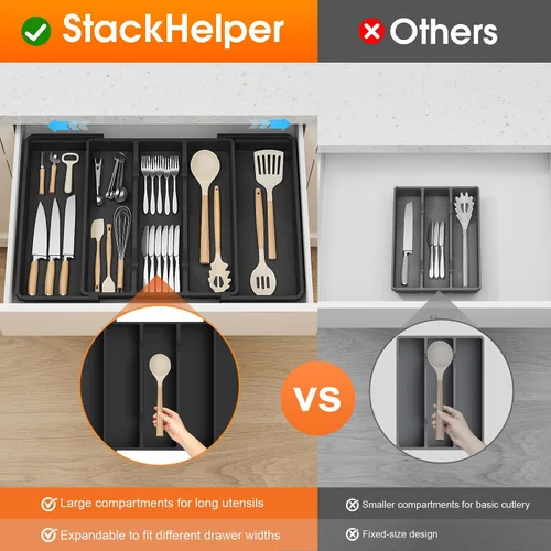 Miniatura 6 de Organizador grande de cubiertos, organizador de cajones de utensilios expandible para cajones de cocina, organizador de cajones de cocina