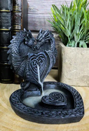 Miniatura 2 de Ebros Gift Guardian of Faux Stone Celtic Heart Tomb Altar Romántico Doble Dragón Cono de reflujo Incienso en cascada Humo Piscina Cascada Quemador